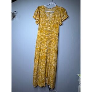 Forever 21 Contemporary Mustard Yellow Geometric Tribal Print Maxi Dress XS